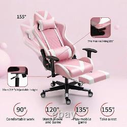 Pink Gaming Chair with Footrest Massage Racing Office Computer Ergonomic Chair