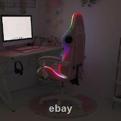 Pink Gaming Chair with Footrest + Massage + Speakers + RGB LED Ergonomic Office