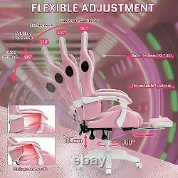 Pink Gaming Chair with Footrest + Massage + Speakers + RGB LED Ergonomic Office