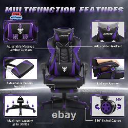 Purple Ergonomic Gaming Chair with Footrest, Adjustable Reclining, Back Support