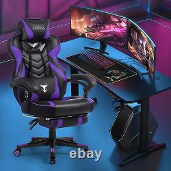 Purple Ergonomic Gaming Chair with Footrest, Adjustable Reclining, Massage Lumba