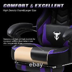 Purple Ergonomic Gaming Chair with Footrest, Adjustable Reclining, Massage Lumba