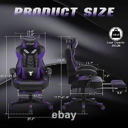 Purple Ergonomic Gaming Chair with Footrest, Adjustable Reclining, Massage Lumba