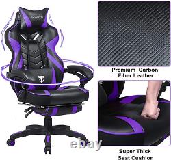 Purple Ergonomic Gaming Chair with Footrest, Adjustable Reclining, Massage Lumba