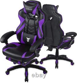 Purple Ergonomic Gaming Chair with Footrest, Adjustable Reclining, Massage Lumba