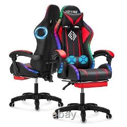 RGB Gaming Chair with Bluetooth Speakers and LED Lights Ergonomic Massage Com