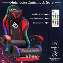 RGB Gaming Chair with Bluetooth Speakers and LED Lights Ergonomic Massage Com