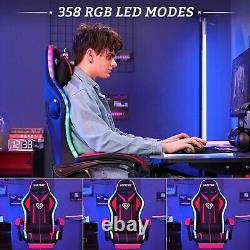 RGB Gaming Chair with Bluetooth Speakers and LED Lights Ergonomic Massage Com