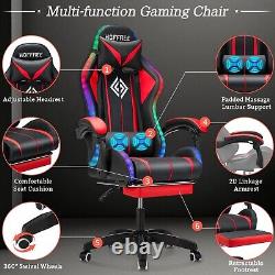 RGB Gaming Chair with Bluetooth Speakers and LED Lights Ergonomic Massage Com