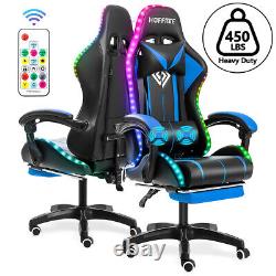 RGB LED Massage Gaming Chair with Footrest Racing Chair Desk Ergonomic Blue US