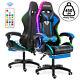 RGB LED Massage Gaming Chair with Footrest Racing Chair Desk Ergonomic Blue US