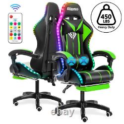 RGB LED Massage Gaming Chair with Footrest Racing Chair Desk Ergonomic Green US