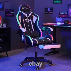 RGB LED Massage Gaming Chair with Footrest Racing Chair Desk Ergonomic White US