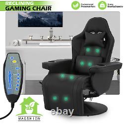 Reclinable Gaming Racing Massage Chair Computer Swivel Seat withBluetooth Speakers