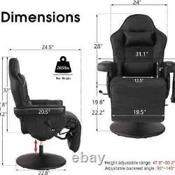 Reclining Gaming Chair, Gaming Chair with Footrest and Massage, High Back PU Lea