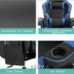 Reclining Gaming Chair, Gaming Chair with Footrest and Massage, High Back PU Lea