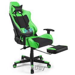 Reclining Racing Office Computer Chair Massage Gaming Chair with Footrest White