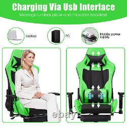 Reclining Racing Office Computer Chair Massage Gaming Chair with Footrest White