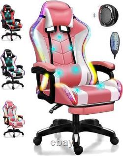 TBQATNTS Gaming Chair LED lights Bluetooth audio contact massage back adjustable