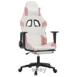 VidaXL Massage Gaming Chair with Footrest White&Pink Faux Leather