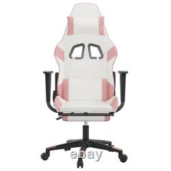 VidaXL Massage Gaming Chair with Footrest White&Pink Faux Leather