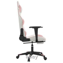 VidaXL Massage Gaming Chair with Footrest White&Pink Faux Leather