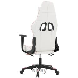 VidaXL Massage Gaming Chair with Footrest White&Pink Faux Leather