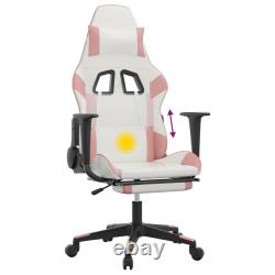 VidaXL Massage Gaming Chair with Footrest White&Pink Faux Leather