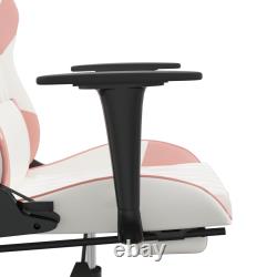 VidaXL Massage Gaming Chair with Footrest White&Pink Faux Leather