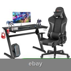 Z-Shaped Racing Style Desk & Massage Gaming Chair Set for Home Office